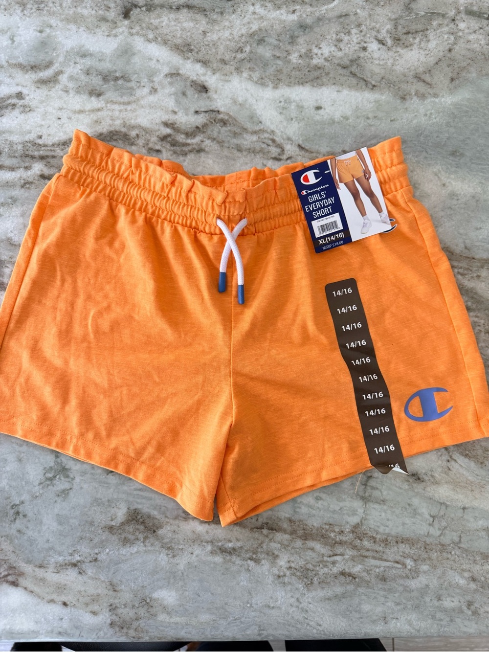 Champion Girls' Everyday Orange Shorts with Logo - XL